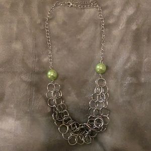 Silver Necklace with lime green